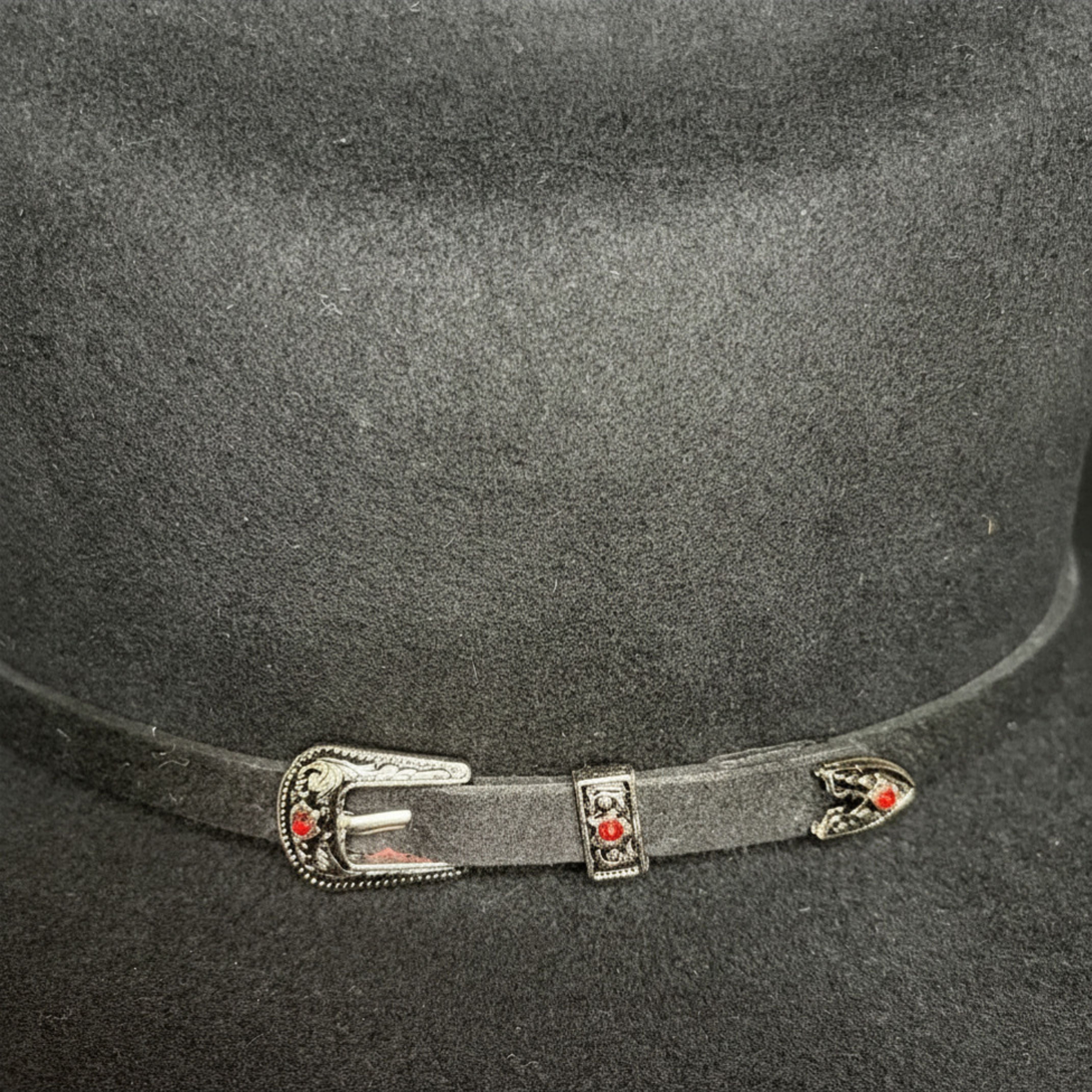 Close-up of hatband detail on Cerro 30X Sinaloa Black Cowboy Hat