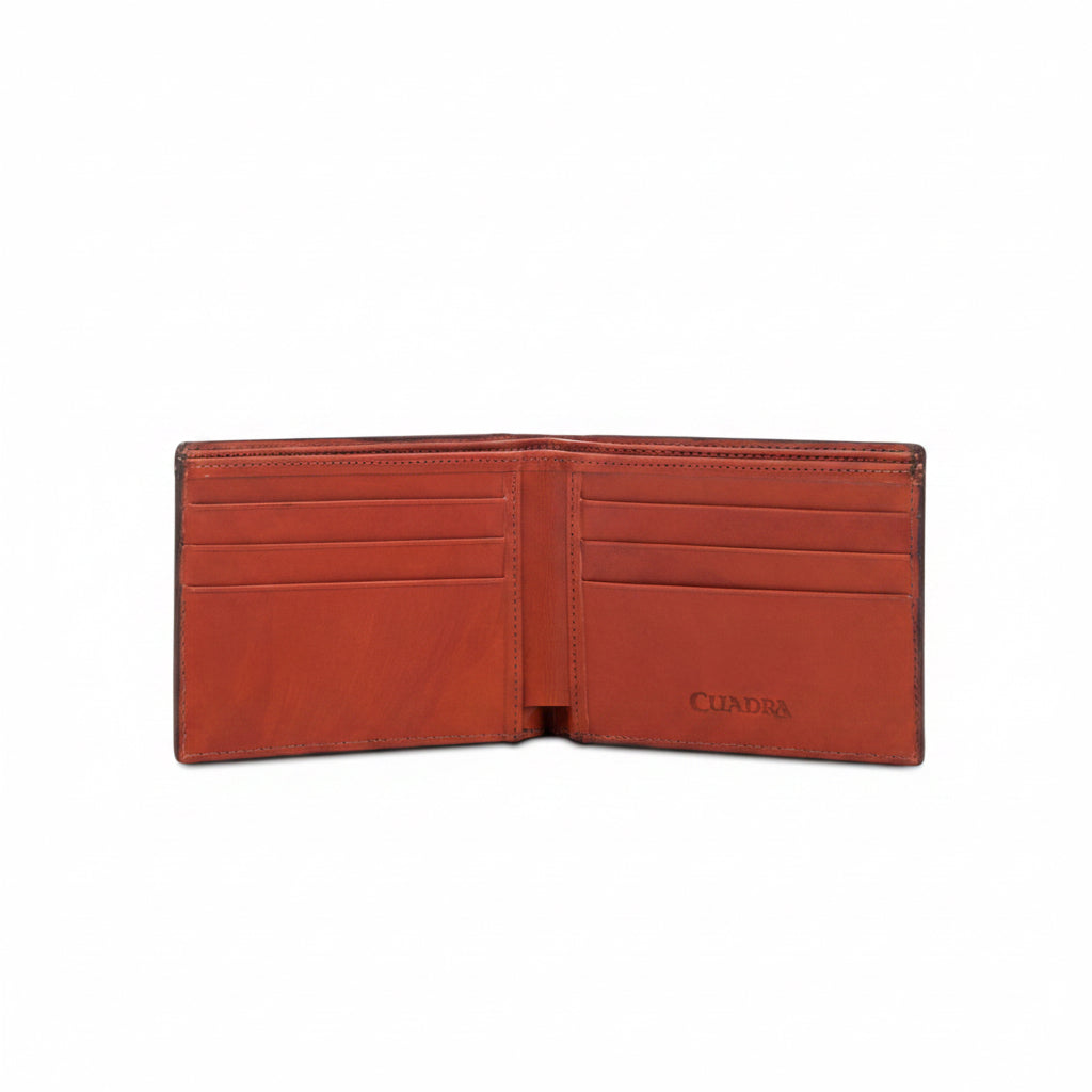 Open view of Cuadra Brown Lizard Wallet showing interior compartments