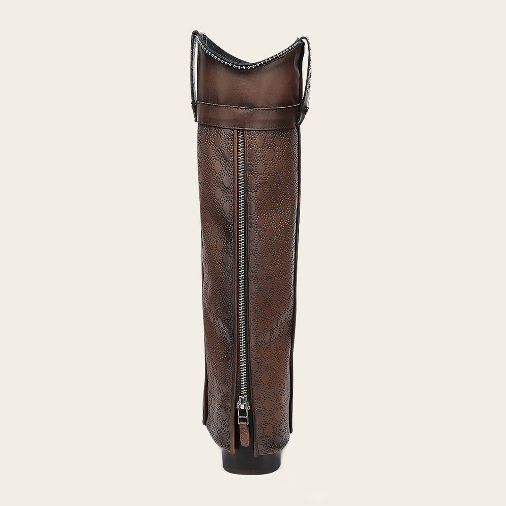 Foldable Western Boot In Genuine Bovine Leather With Perforated Shaft