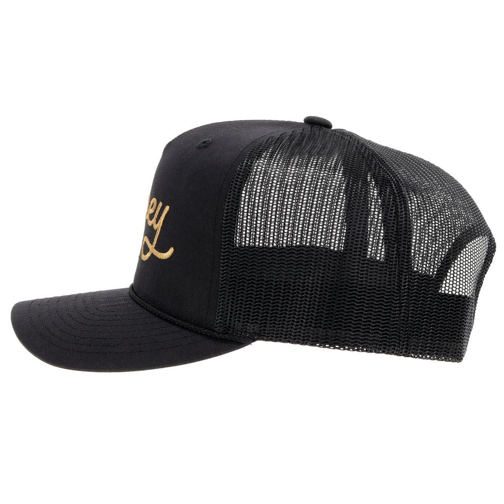 Hooey OG Black Gold Stitching Hat side view with mesh back