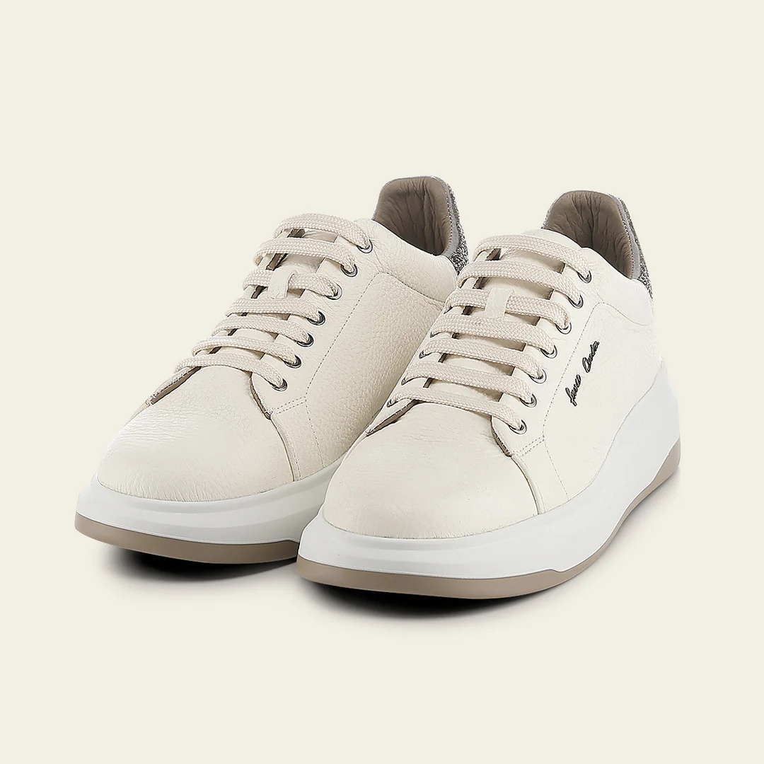 Pair of Cuadra Beige Deer Leather Lace-Up Sneakers in beige leather
