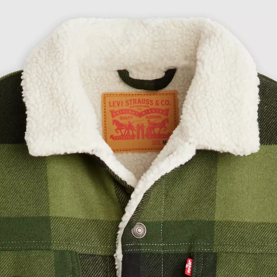 Relaxed Fit Sherpa Plaid Trucker Jacket