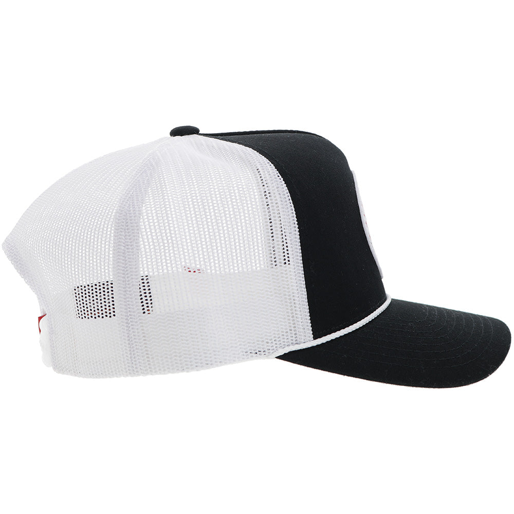 Hooey Quanah Black White Circle Patch Hat side view in black and white