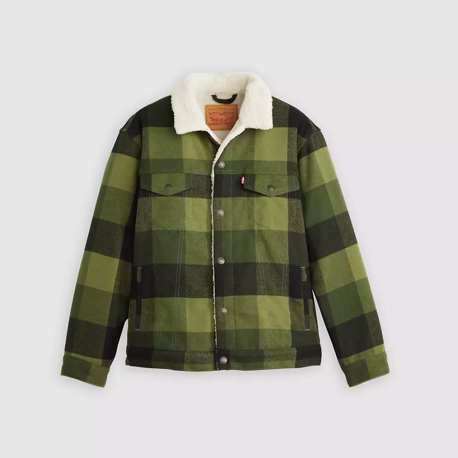 Relaxed Fit Sherpa Plaid Trucker Jacket