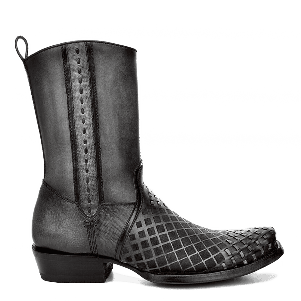 Grey Laser & Woven Narrow Square Toe Boot