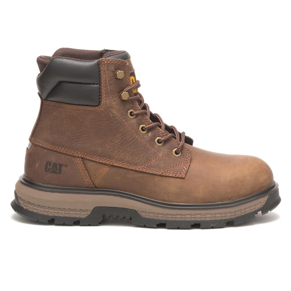 CAT Exposition 6 Inch Alloy Toe Work Boot front view in brown leather