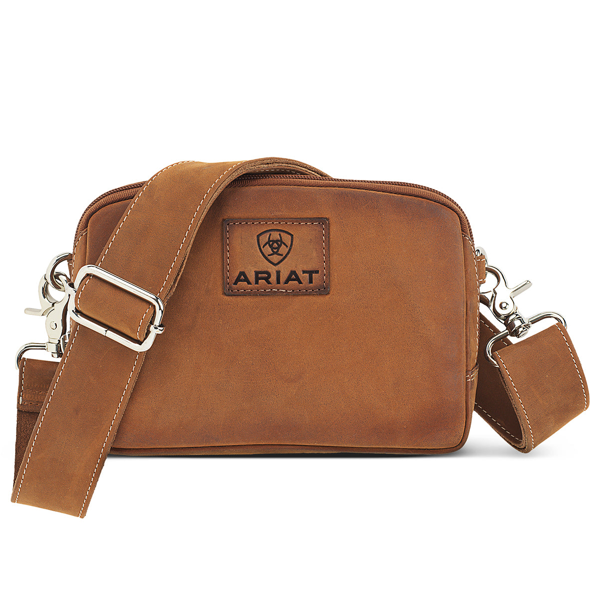 Ariat Gwen Brown Style Belt Bag front view in brown leather with adjustable strap