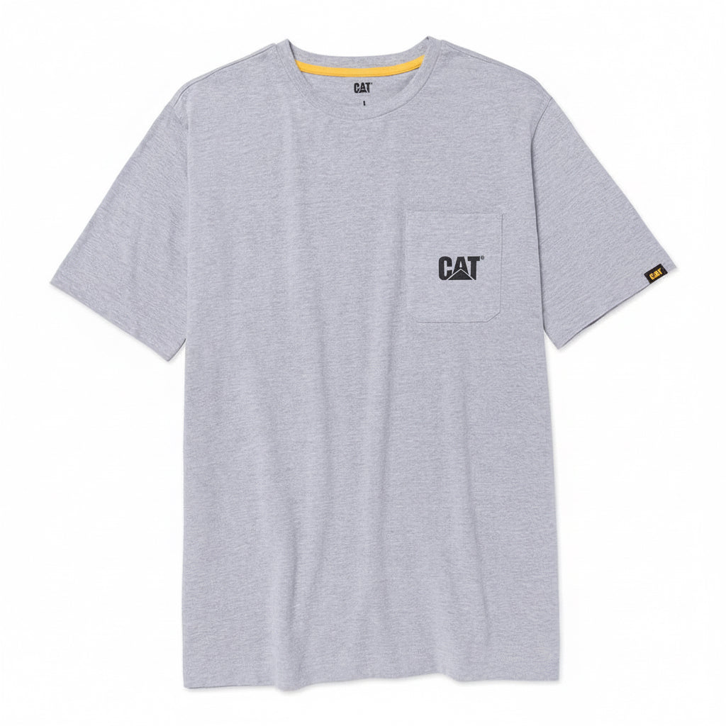 CAT Tough Cut Short Sleeve Gray Pocket Tee for men in gray with chest pocket