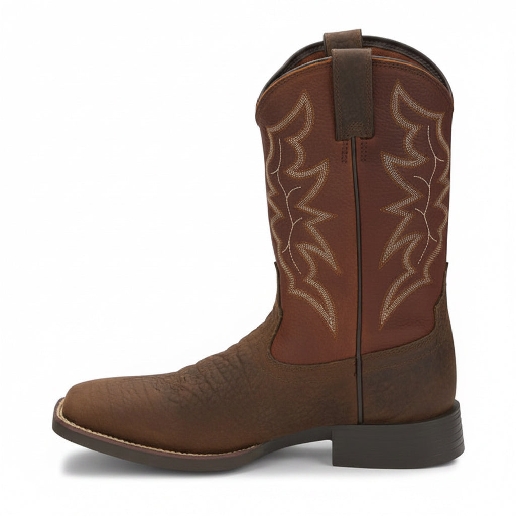 Side view of Justin Chet 11 Western Boot in brown leather