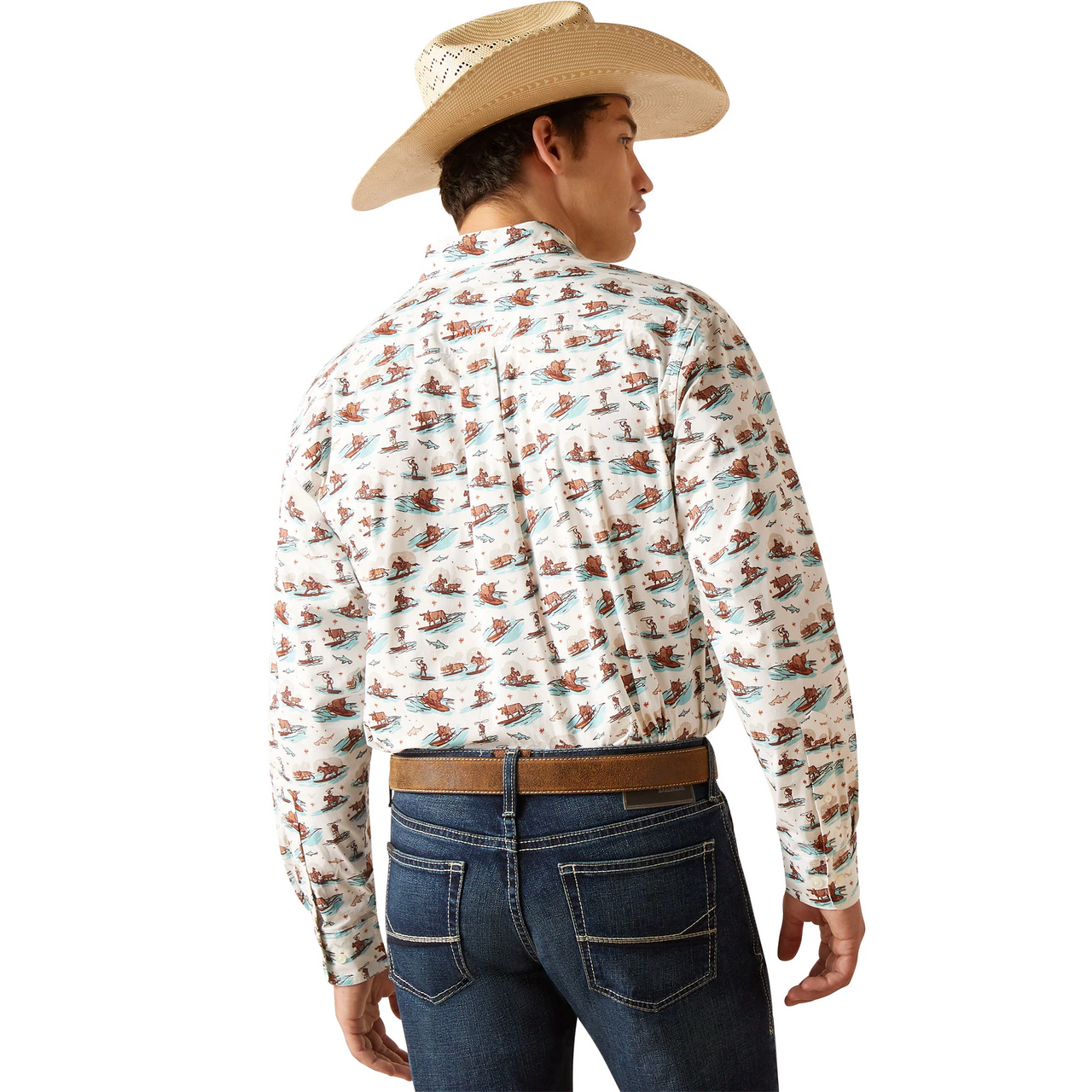 Wrinkle Resist Surfing Longhorn Western Aloha Stretch Classic Fit Shirt