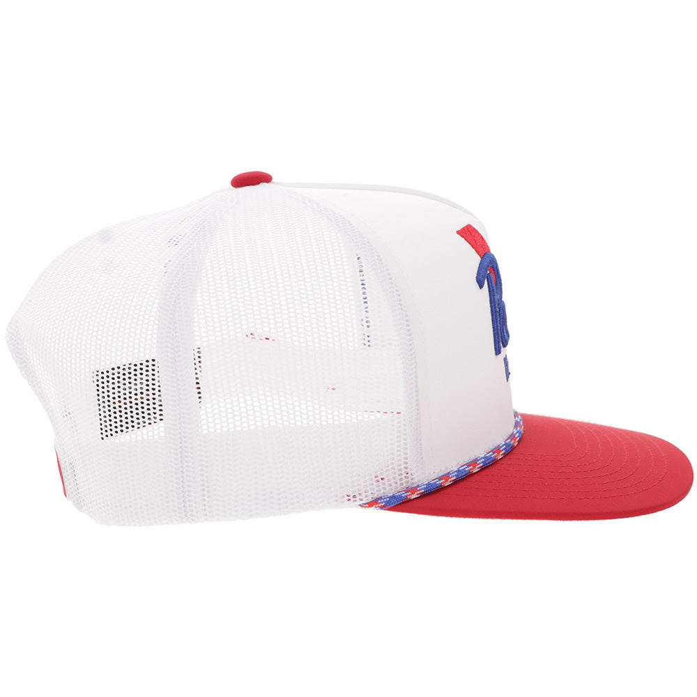 Hooey x Pabst Blue Ribbon White Red Hat side view in white and red