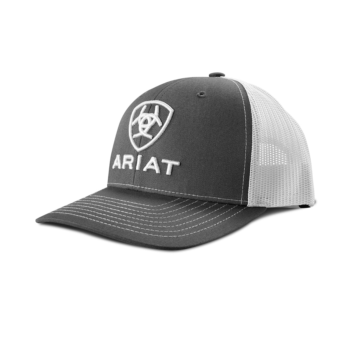 Ariat Youth Embroidered Gray Logo Cap front view in gray and white with logo patch
