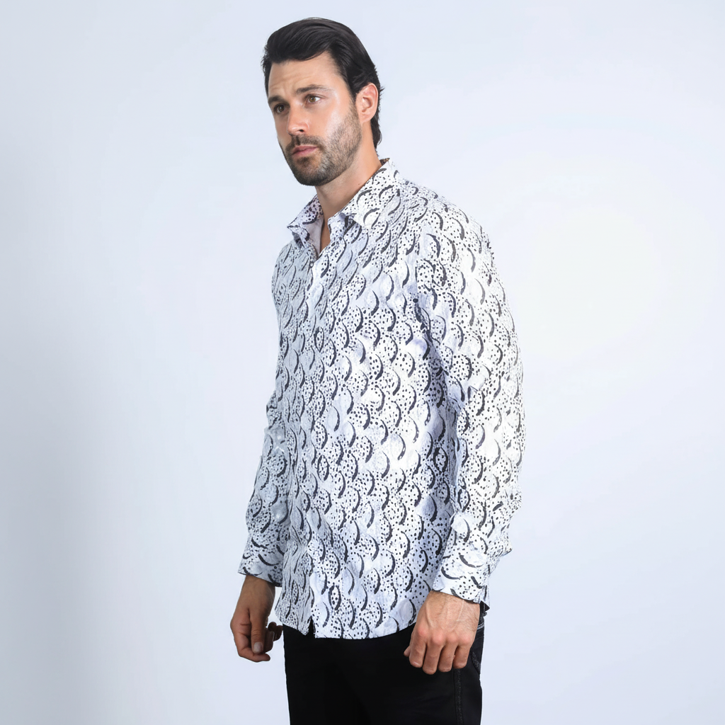 Mens Modern Fit Stretch Foil Fashion White Shirt