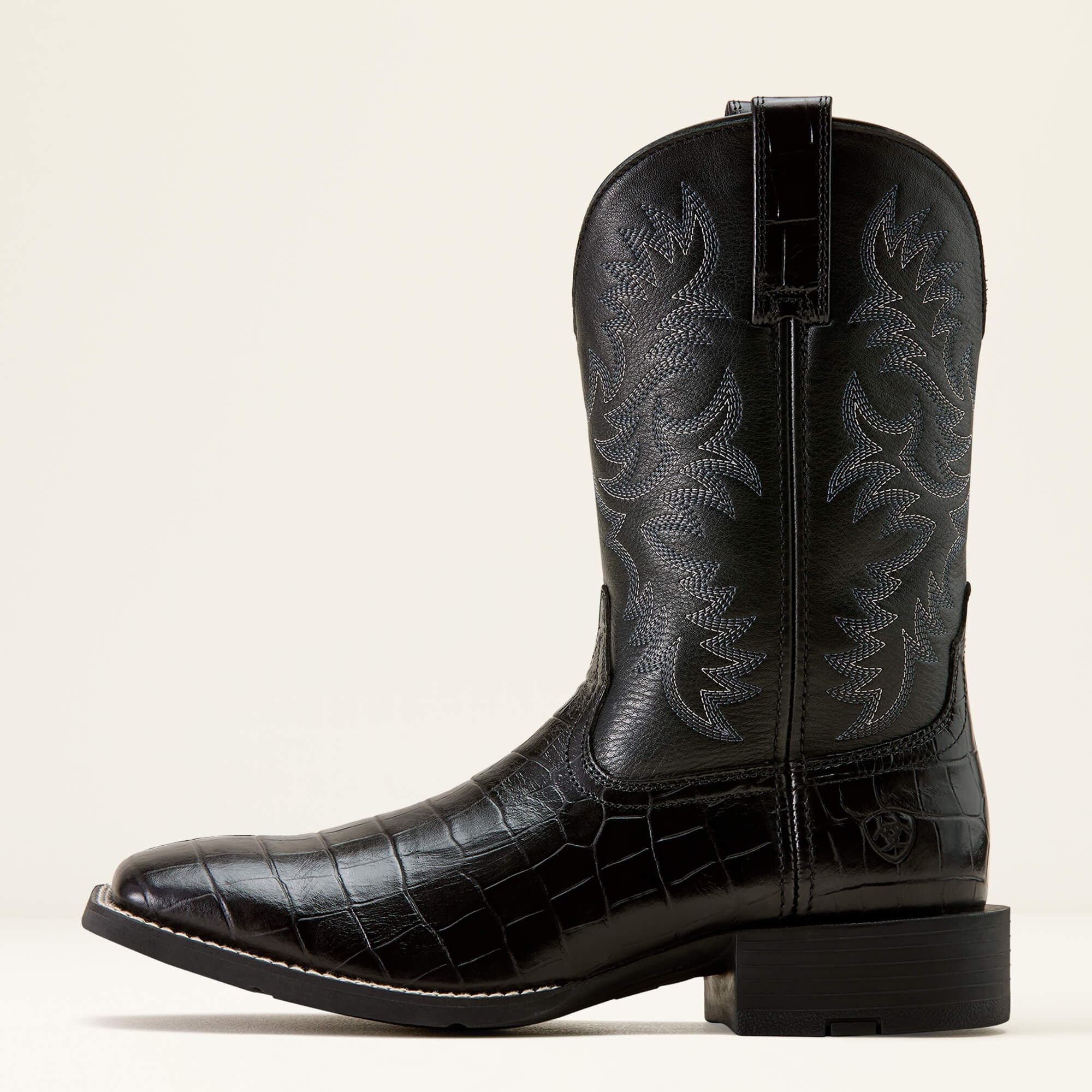 Ariat Sport Latigo Wide Square Toe Cowboy Boot side view in black leather