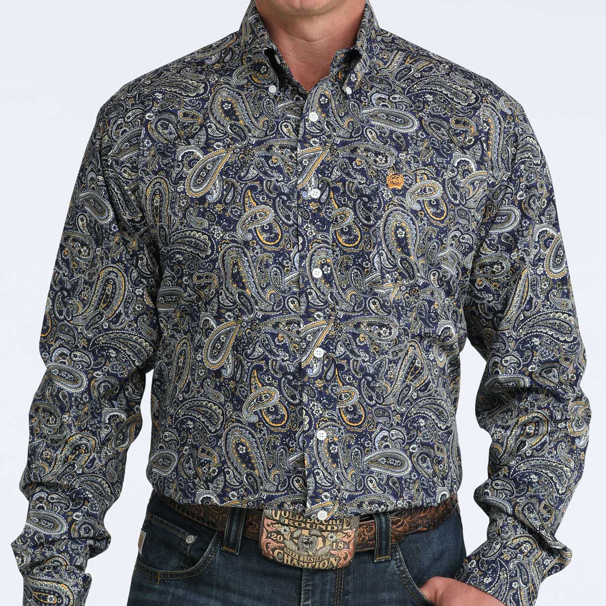 Cinch Men's Royal Blue Long Sleeve Print Shirt