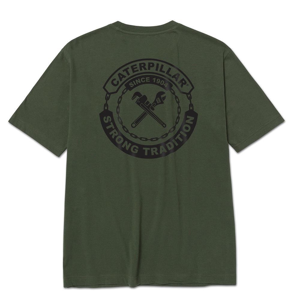 CAT Basic Chain Forest graphic tee for men in green with back logo print