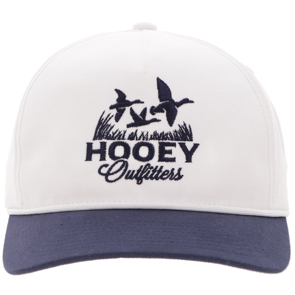 Hooey Decoy White Navy Blue Logo Hat front view with navy logo