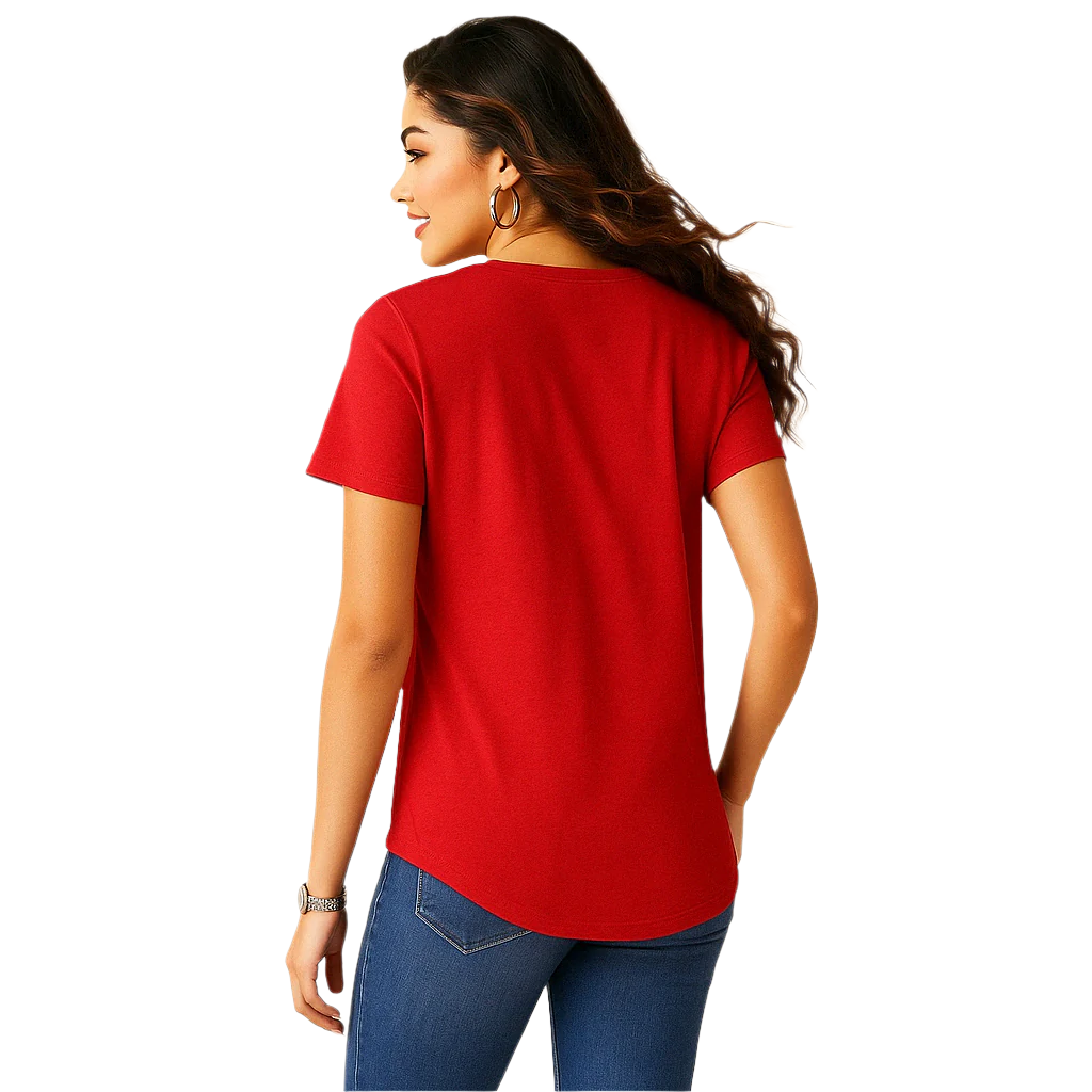 Ariat Viva Mexico T-Shirt back view on model in red