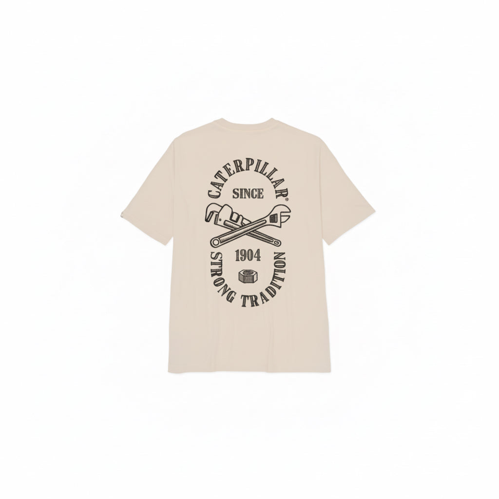 CAT Basic Graphic Tradition Peyote T-Shirt front view in light beige with graphic logo