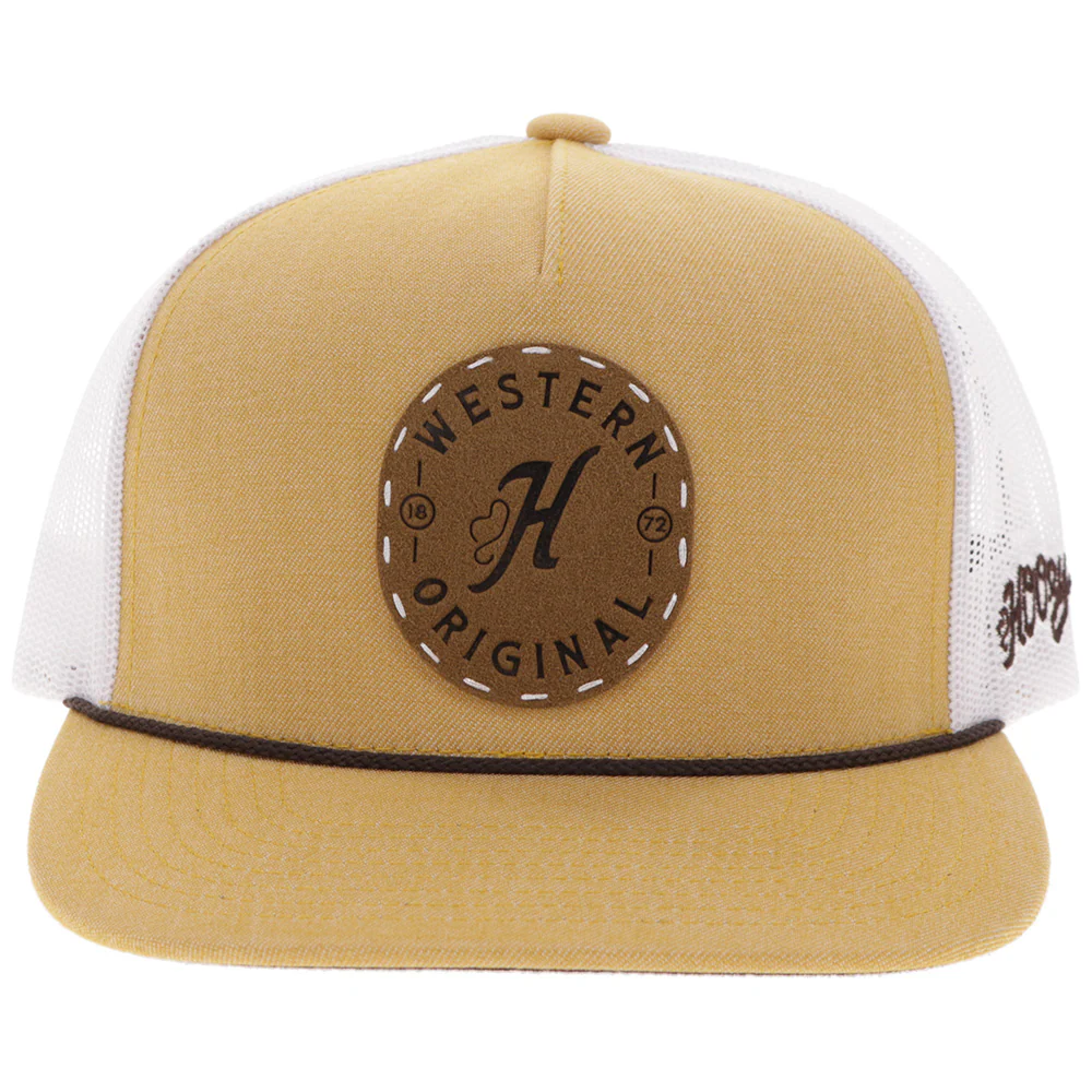 Sombrero "Spur" beige/blanco con parche circular de cuero