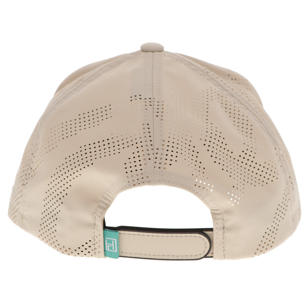 Hooey Noonan Tan Teal and White Patch Hat back view with adjustable closure