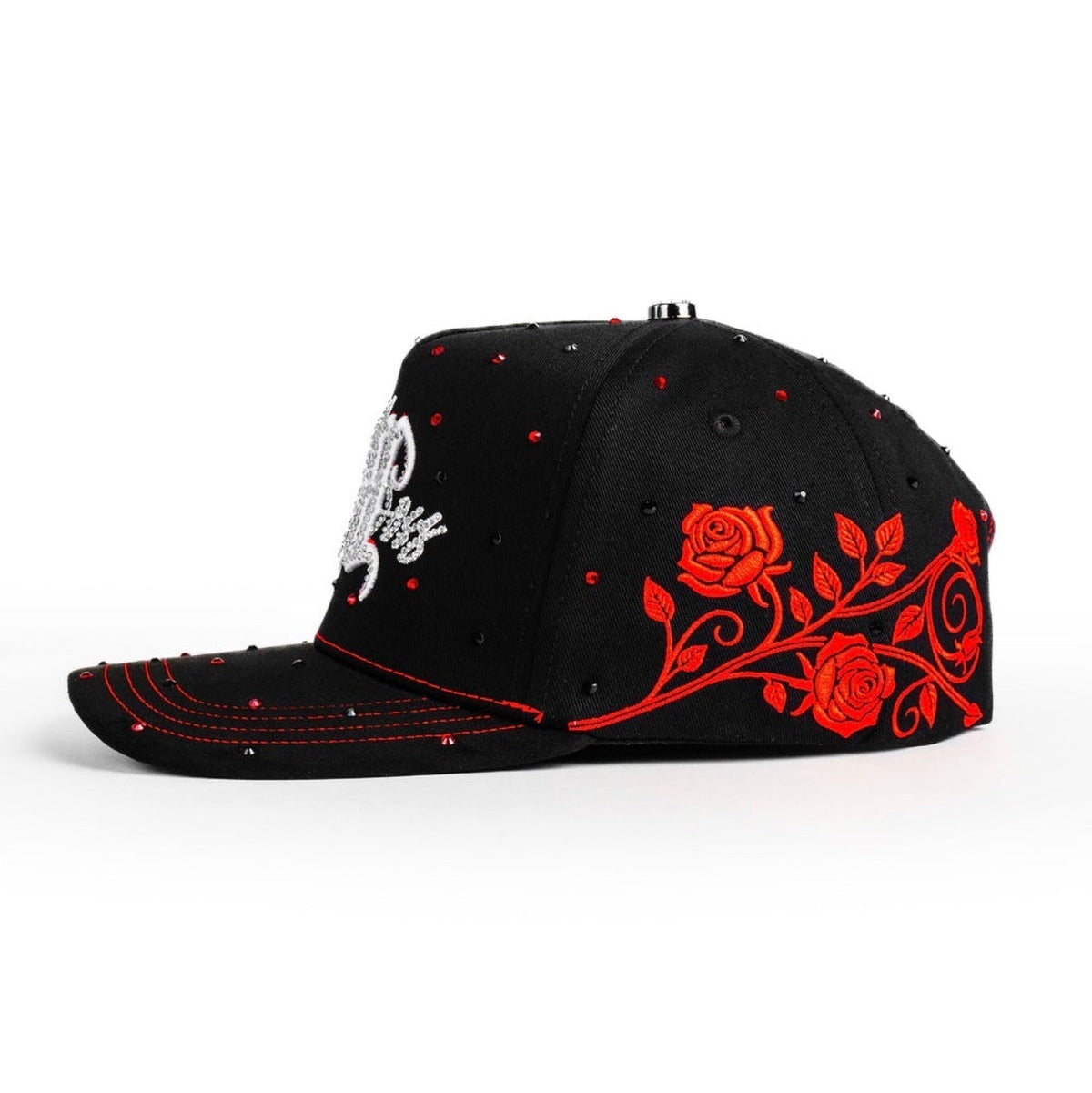 Side profile of Bigg Boss Bb Rose Red Hat showing red side detail