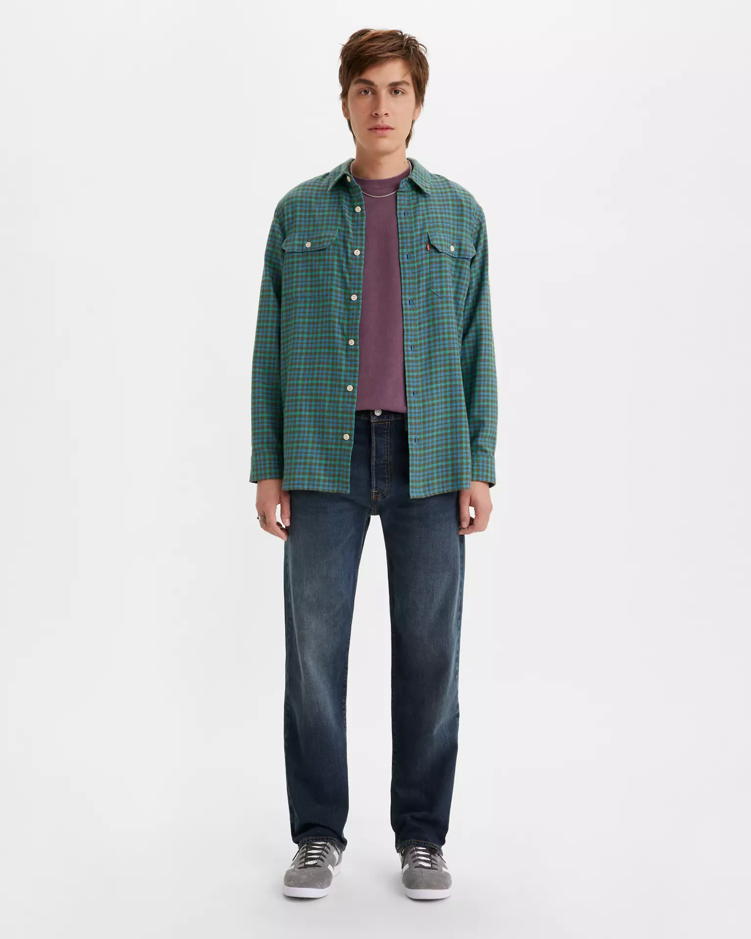 Levi’s 501 Original Fit Men’s Jeans front view on model in blue denim