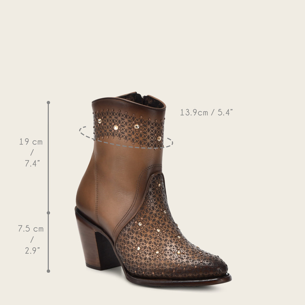 Ankle Honey Perforated Bootie With Crystals