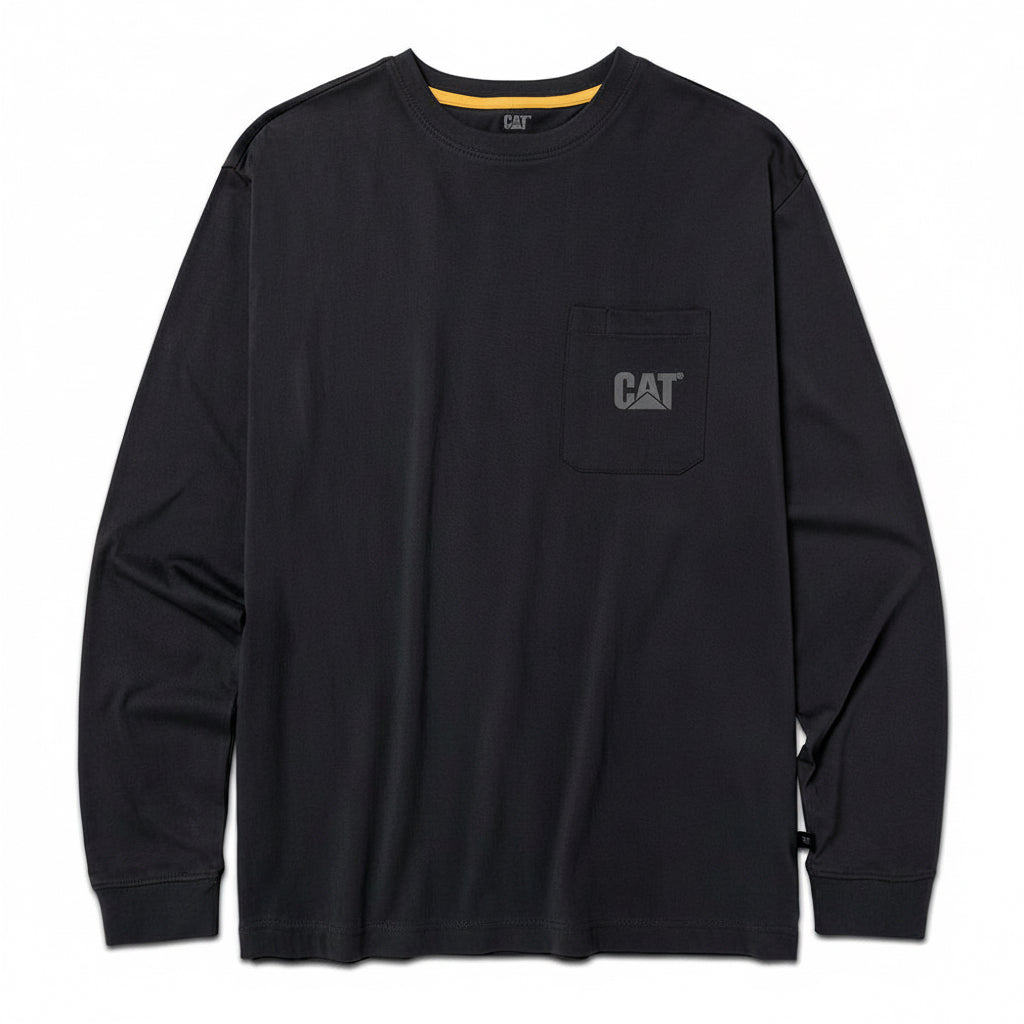 CAT Tough Cut Black Long Sleeve Pocket Tee for men with chest pocket