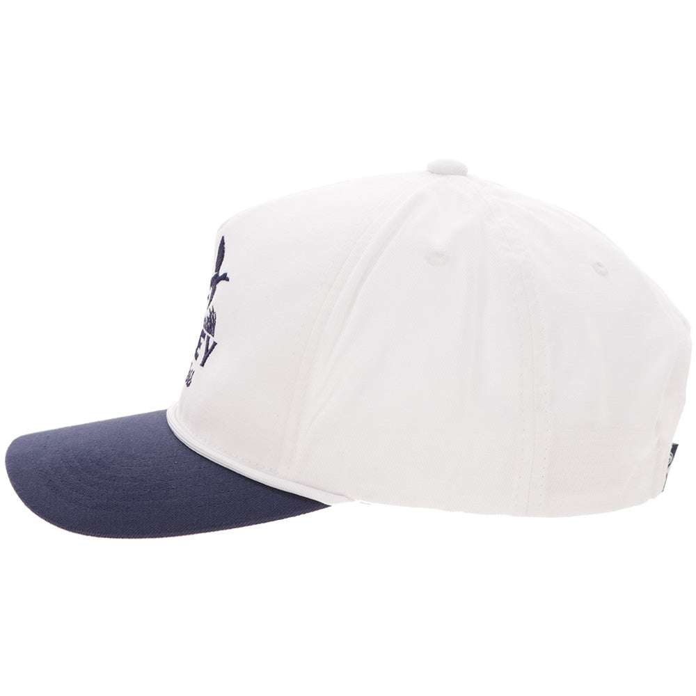 Hooey Decoy White Navy Blue Logo Hat side view in white and navy