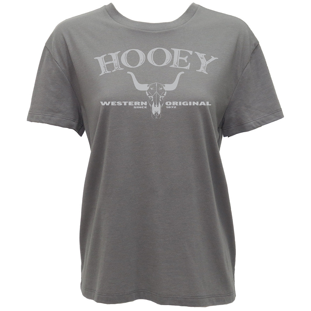Hooey Icon T-Shirt front view in dark grey with white logo graphic