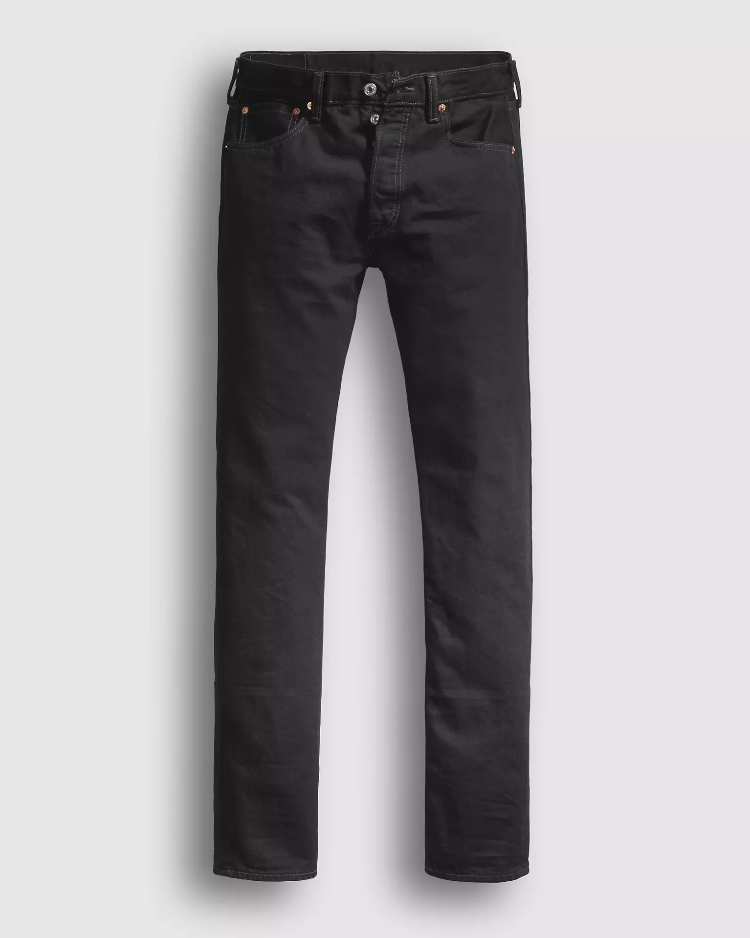 Levi’s 501 Original Fit Jean front view laid flat in black denim