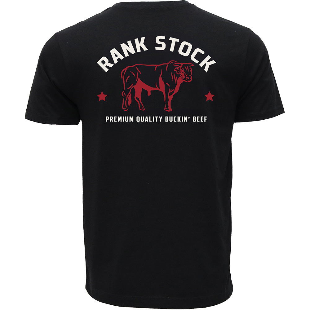 Hooey Charbray Black Rank Stock Pocket T-Shirt back view in black with red and white graphic