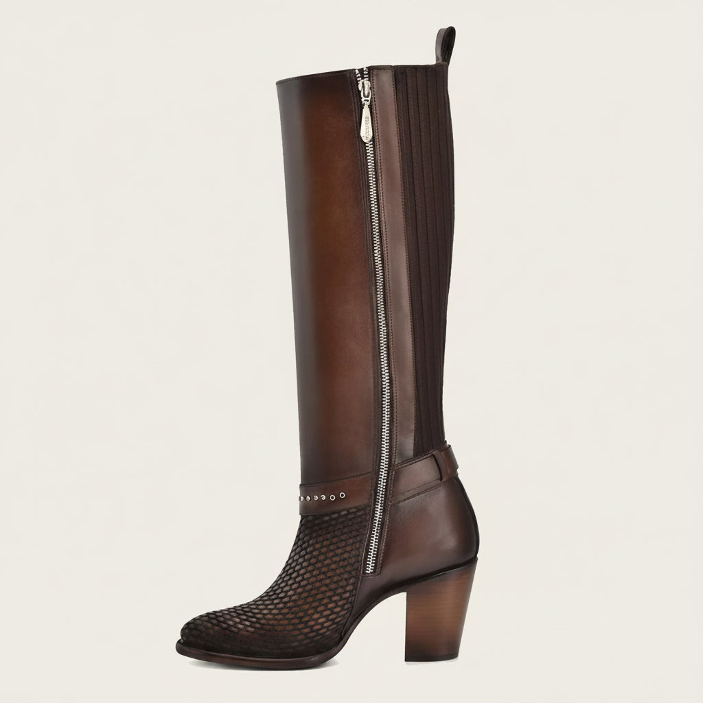 Side profile of Cuadra Tall Stylish Honey Boot in brown leather