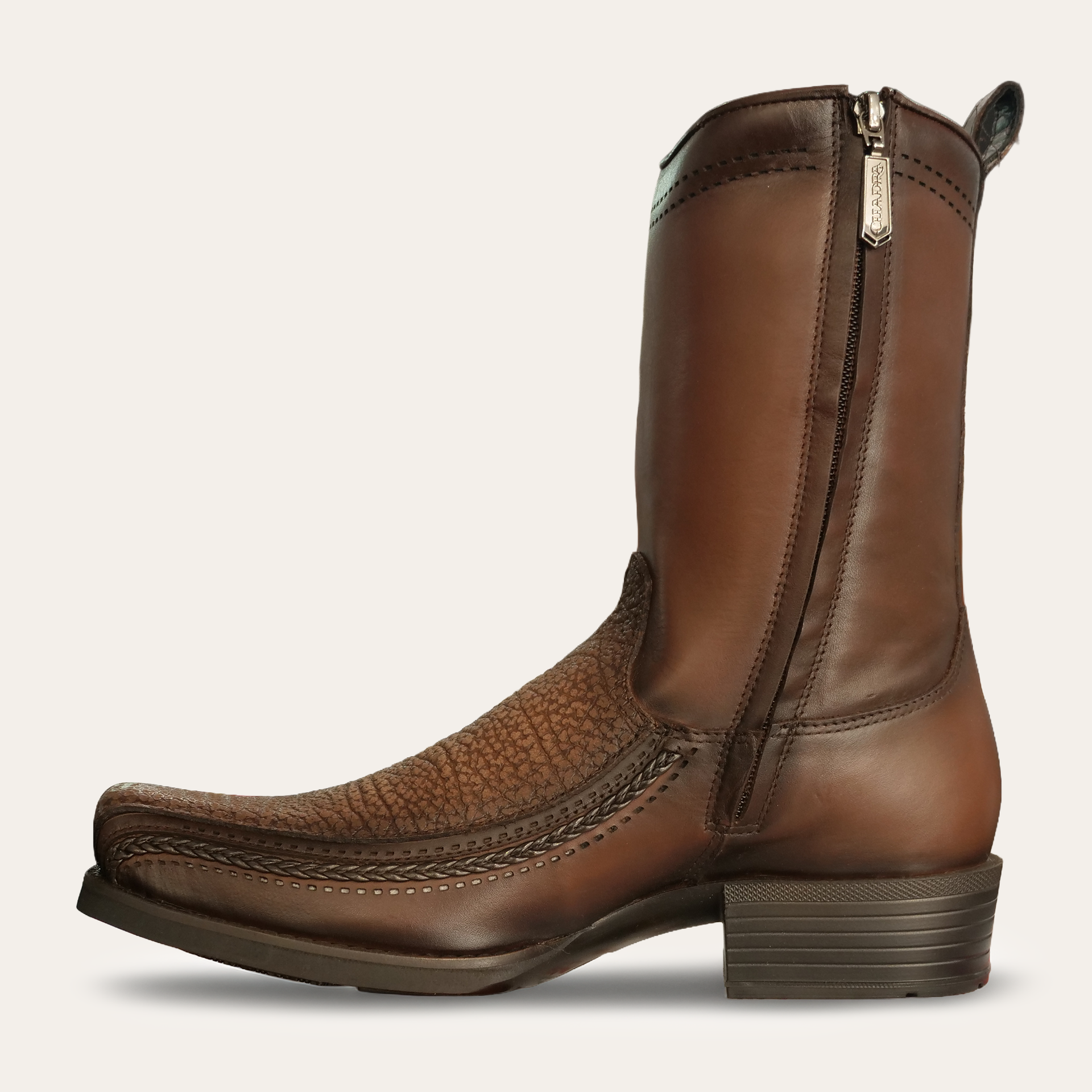 Men's Brown American Bison Laser & Zipper Narrow Square Toe Boot