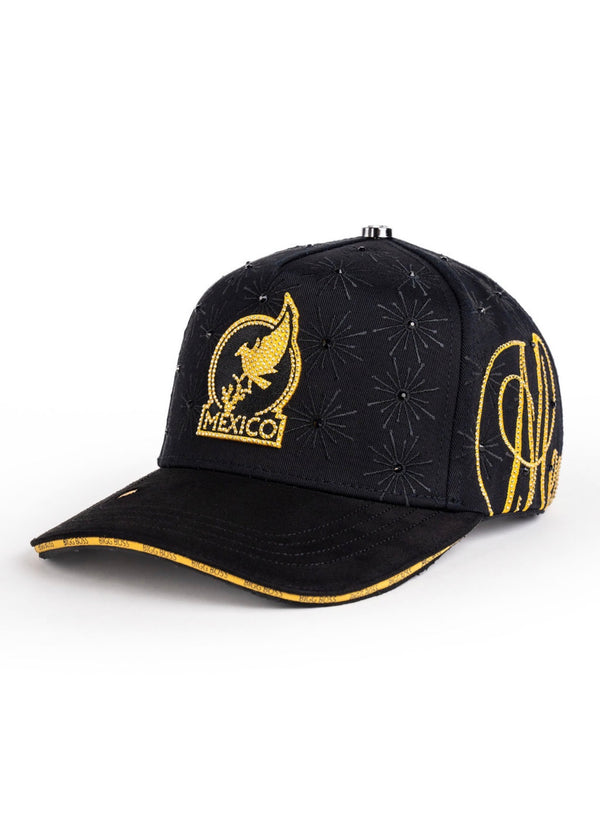 Bigg Boss Viva Mexico Hat front angled view in black with gold embroidered detail