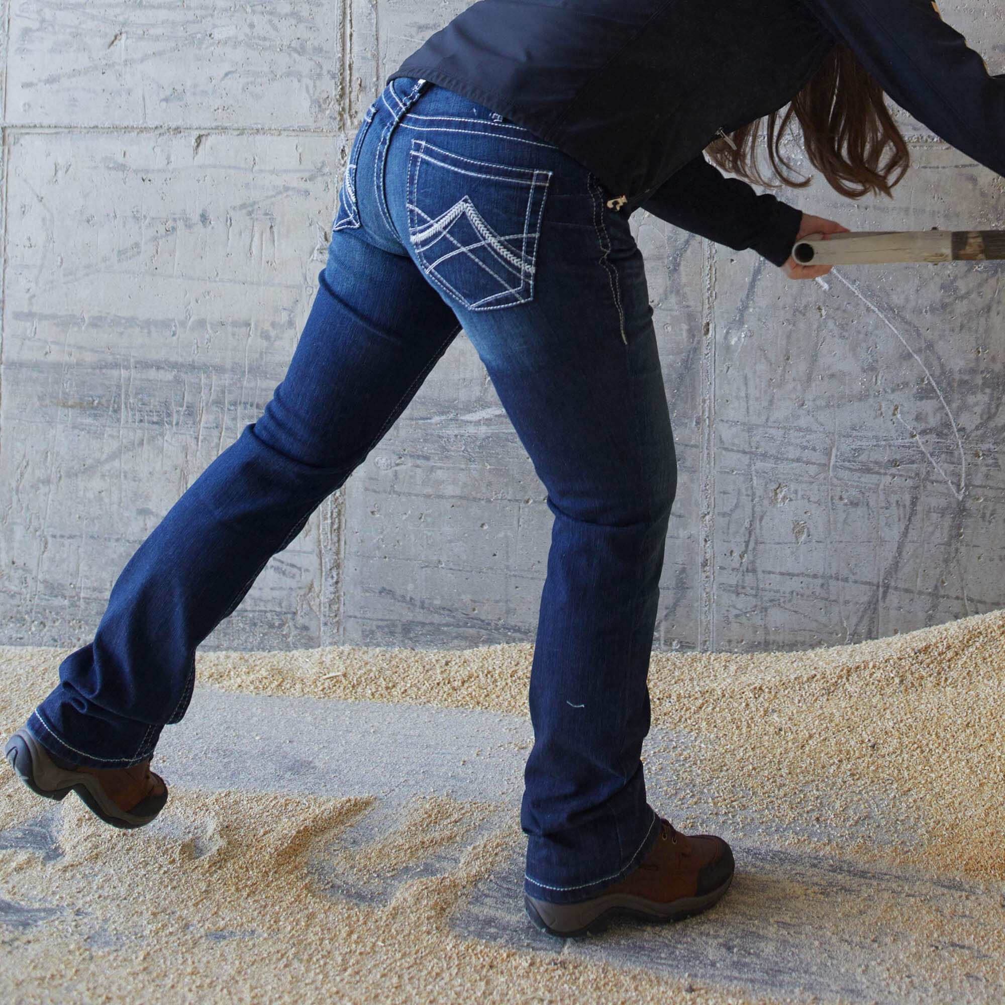 Mid Rise Whipstitch Boot Cut Jeans