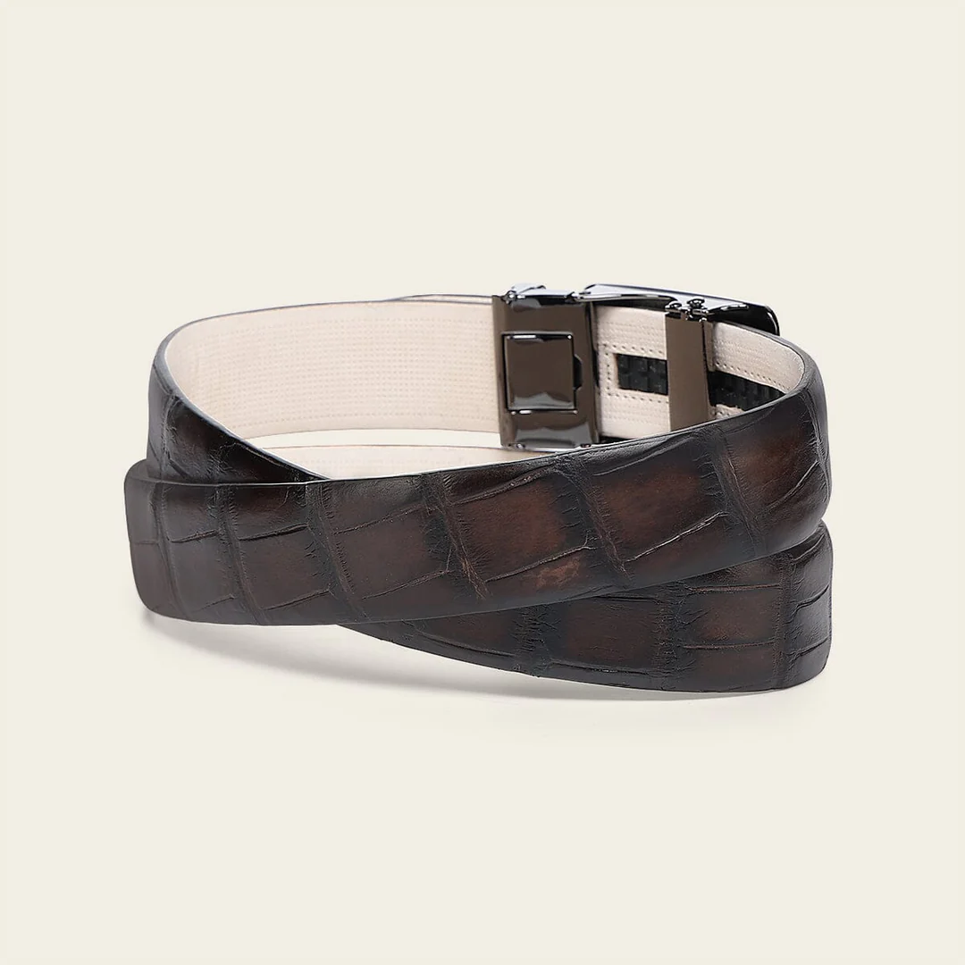 Cuadra Brown Elegant Ultra Exotic Belt angled view showing rolled shape and exotic leather texture