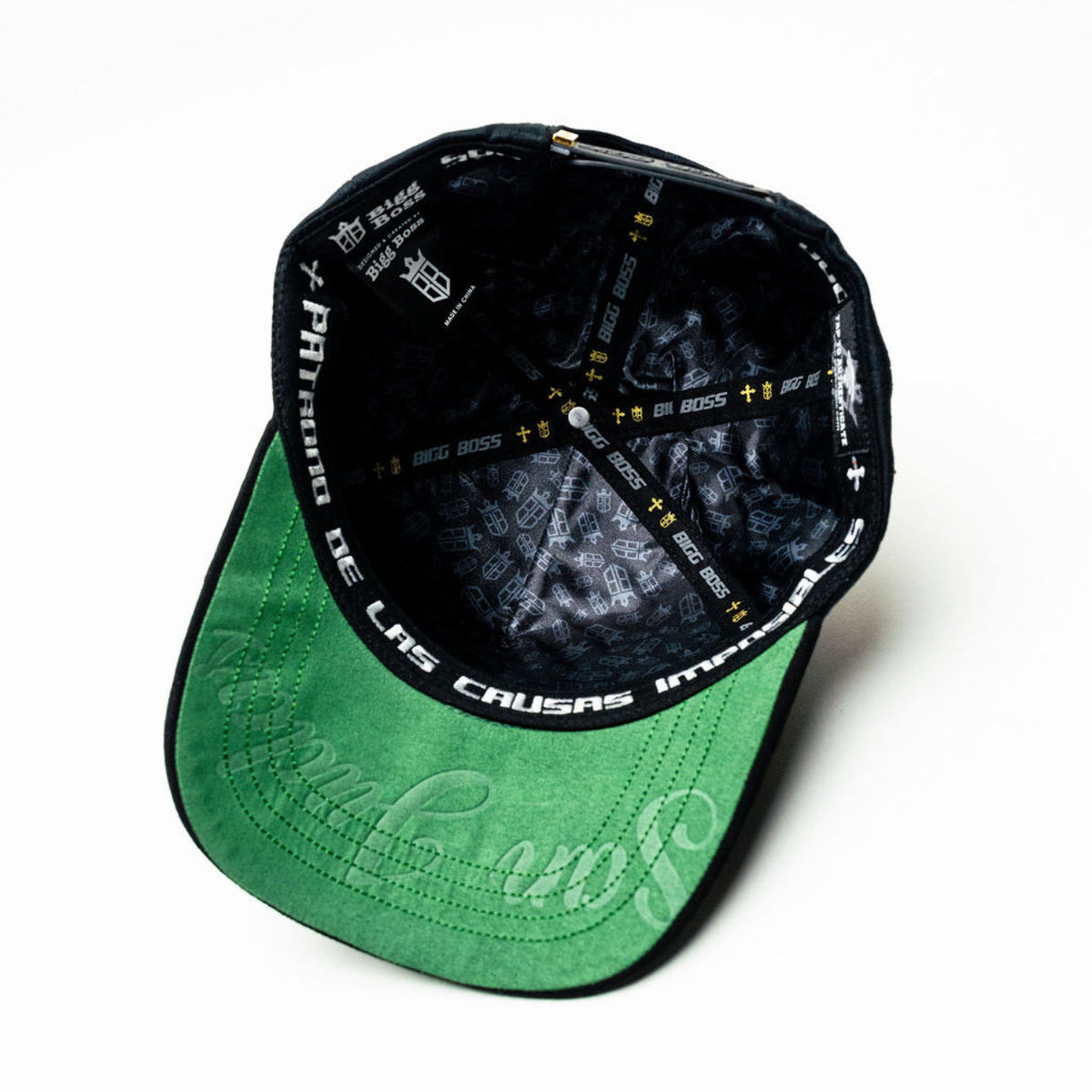 Inside view of Bigg Boss San Judas Cristal Black Hat with green underbrim