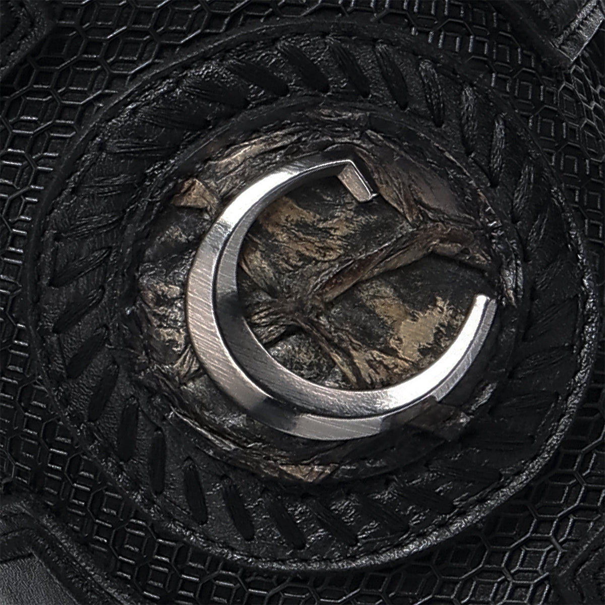 Black & Orix Pirarucu Studs & Embroidery & Woven Square Toe