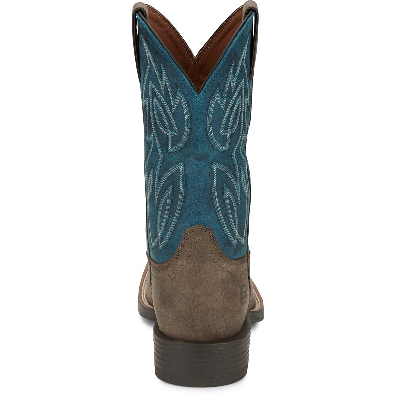 Justin Canter 11 inch Western Boot back view with blue shaft and pull tabs