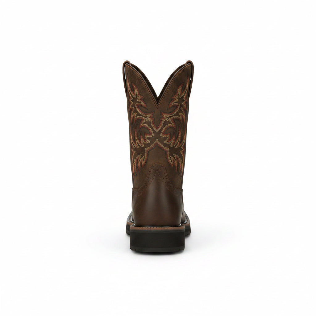 Back view of Justin Driller 11 Inch Work Boot with tall shaft detail