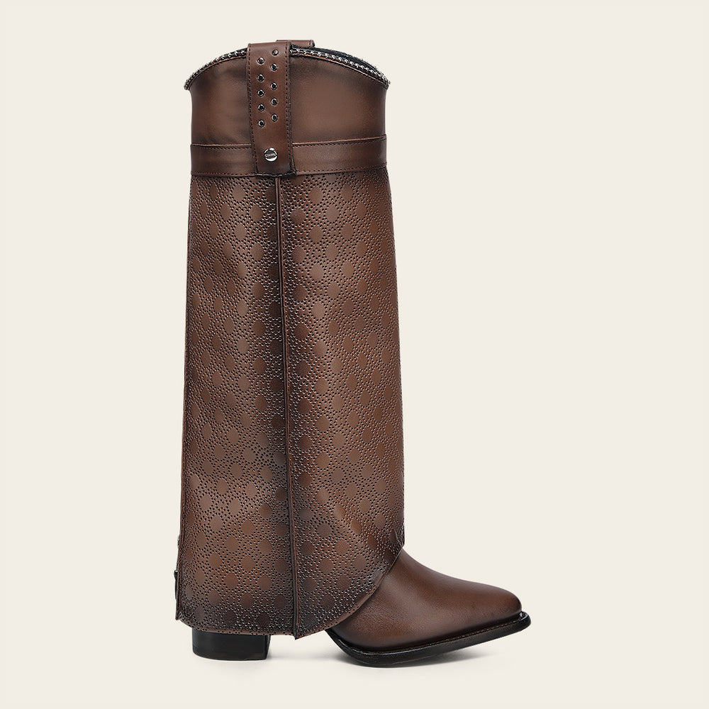 Foldable Western Boot In Genuine Bovine Leather With Perforated Shaft