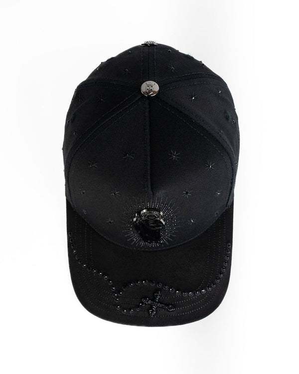 Bigg Boss San Judas Total Black Hat top view showing embroidered detail