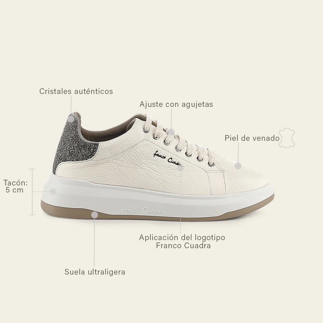 Cuadra Beige Deer Leather Lace-Up Sneaker side profile in beige leather