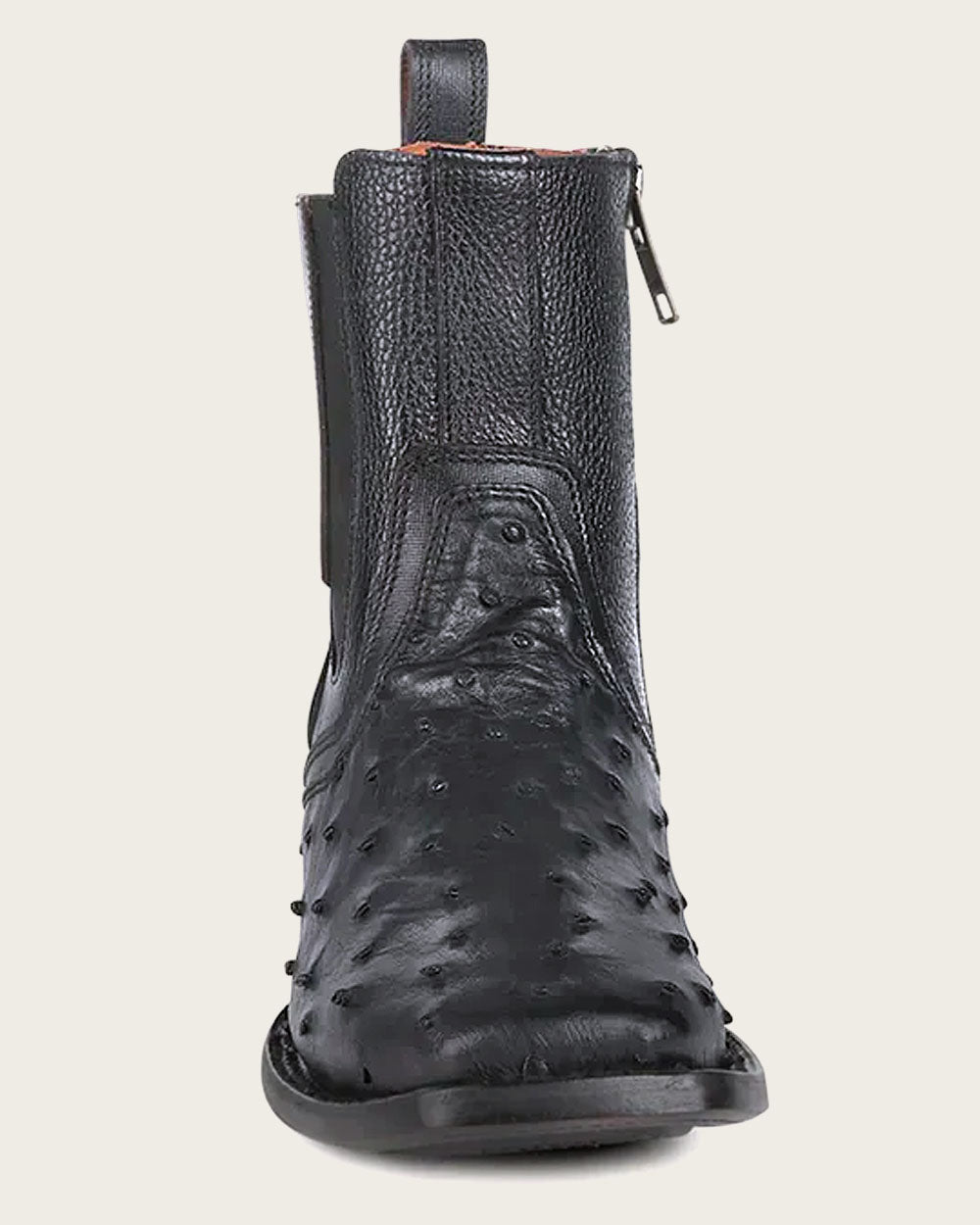 Black Ostrich Zipper & Elastic Square Toe Boot