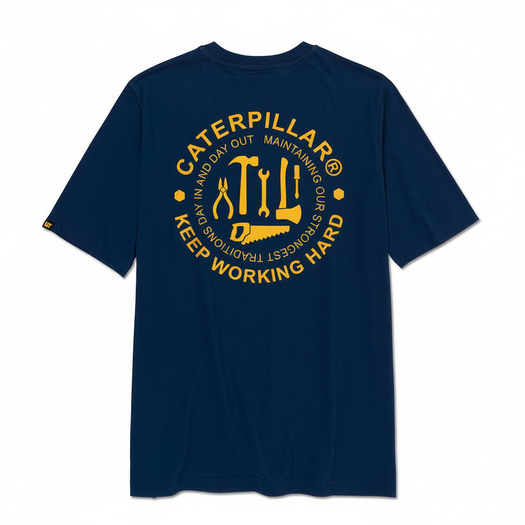 CAT Basic Working Detroit graphic tee for men in blue with front logo print