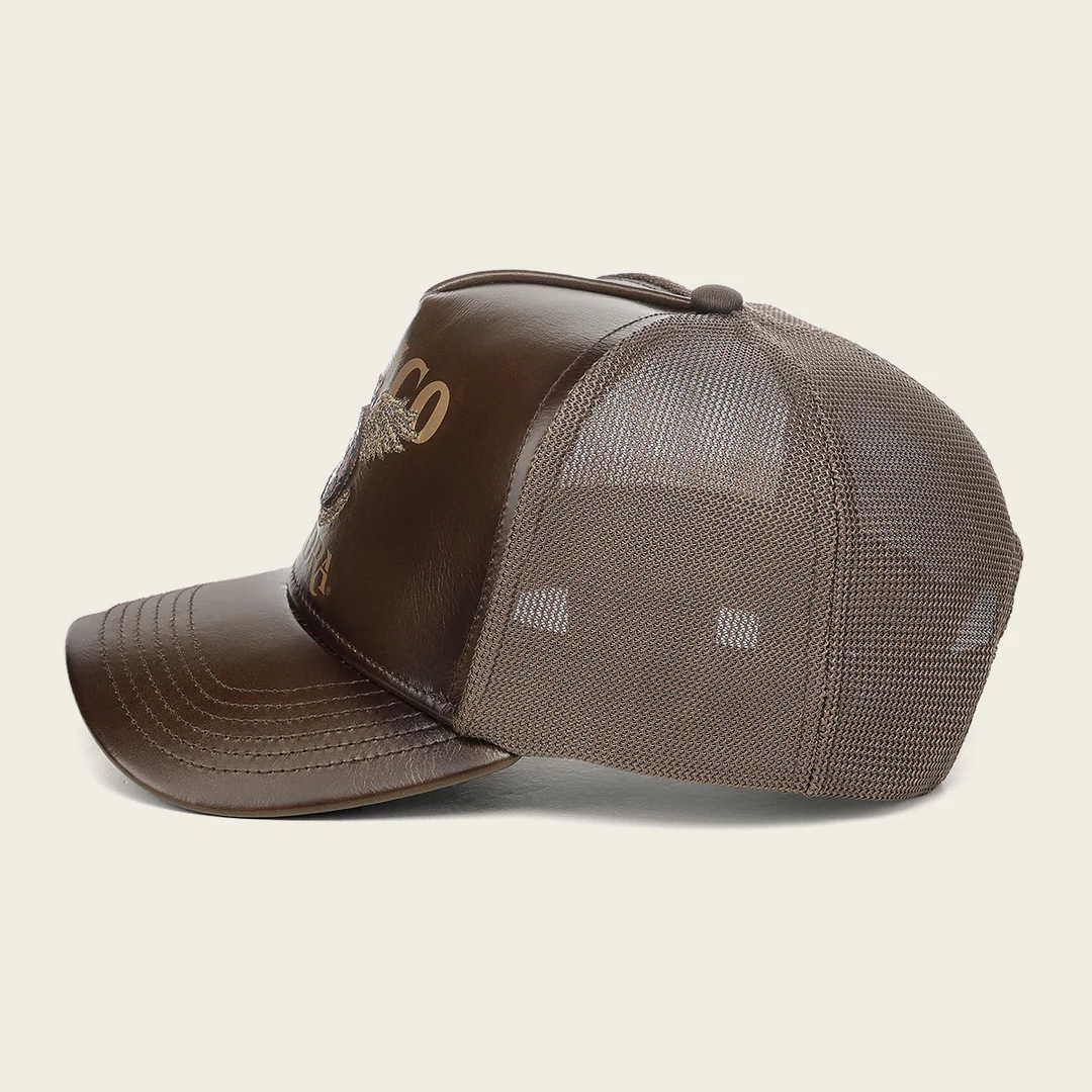 Cuadra Limited Edition Brown 2026 Mexico Trucker Cap side view in brown with mesh back