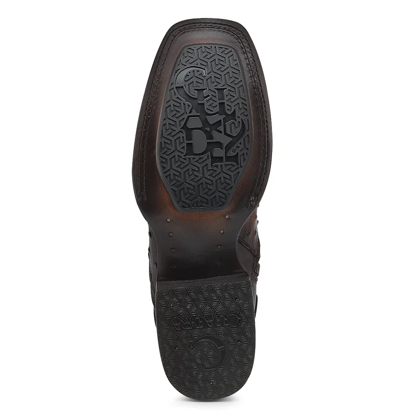 Brown Ostrich Zipper & Elastic Square Toe