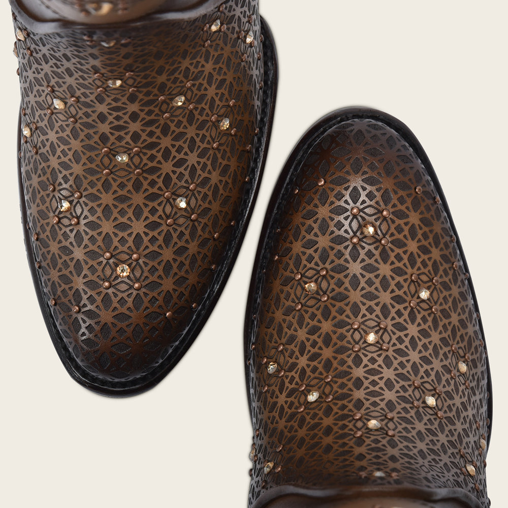 Ankle Honey Perforated Bootie With Crystals